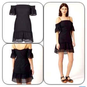 TOPSHOP Broderie Black Floral Eyelet Off-the-Shoulder Dress